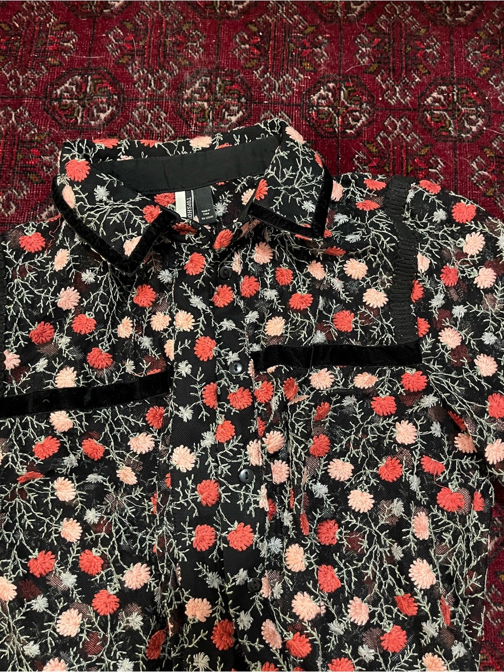 Mesh Floral Embroidered Button-Up - Picture 2 of 3